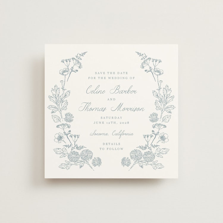 "Toile Frame" - Save the Dates in Cornflower by Hannah Bowman - Front