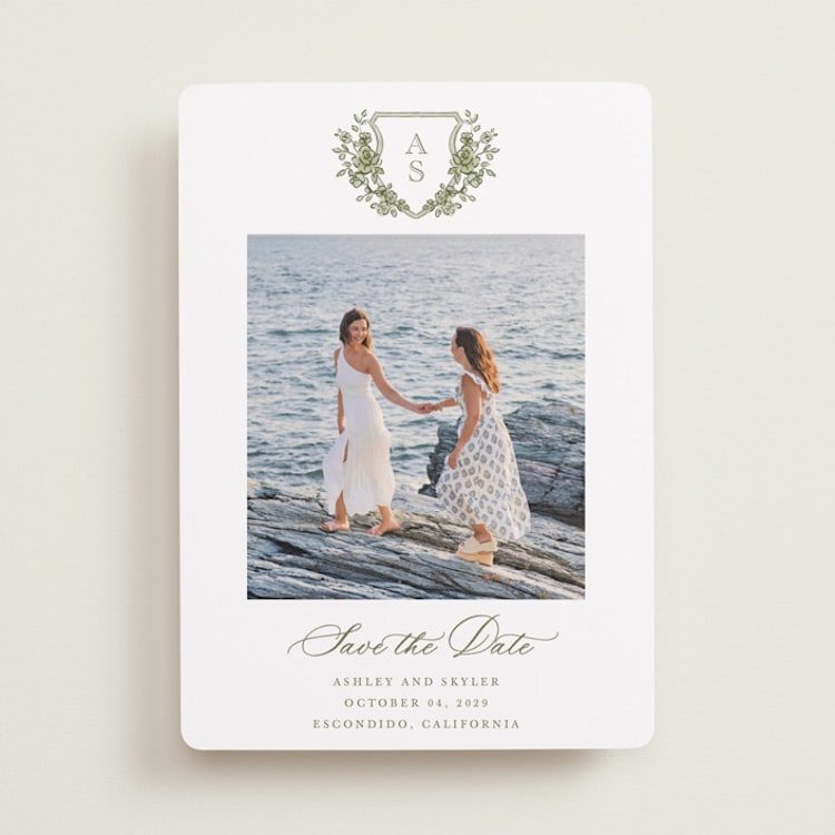 "watercolor flowers crest" - Save the Dates in Moss by Cass Loh - Front
