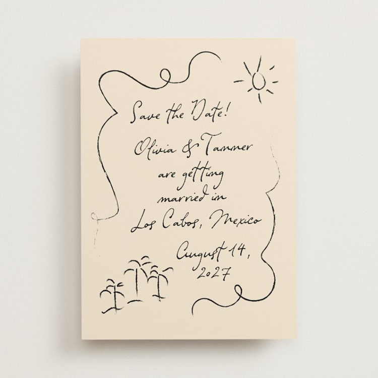 "Sunny Love" - Save the Dates in Sand by Ashley Iwafuchi - Front