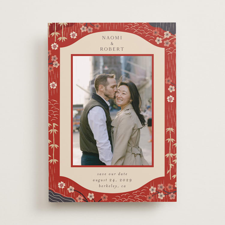 "Japanese Textile" - Save the Dates in Rose by Jennifer Holbrook - Front