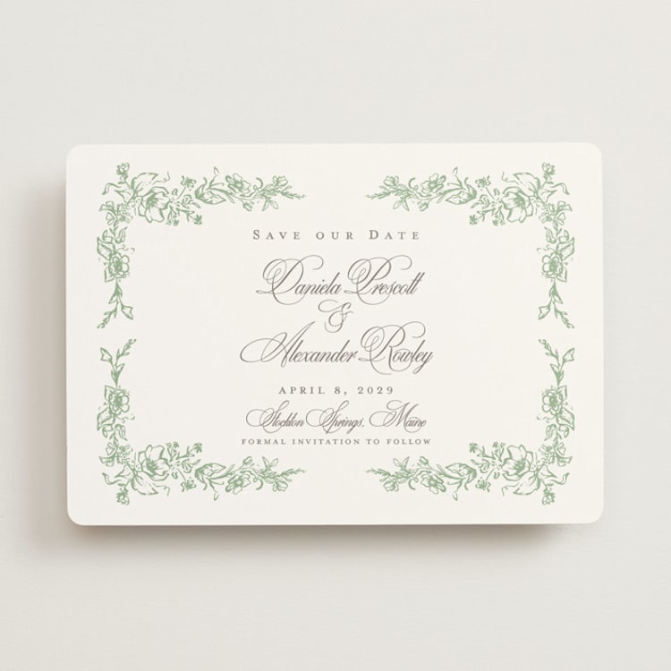 "Romantic Garden" - Save the Dates in Mint by Melinda Denison - Front