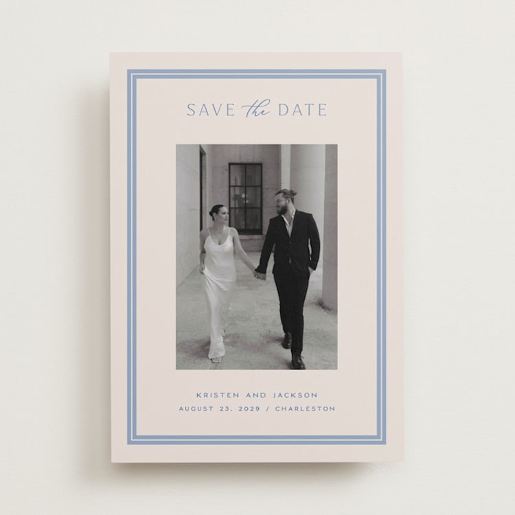 "Twin Border" - Save the Dates in Periwinkle by Hooray Creative - Front