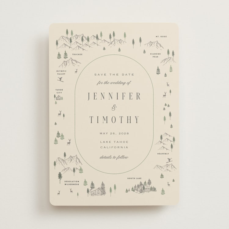 "Tahoe Lake" - Save the Dates in Cream by Sherley Ferreira - Front