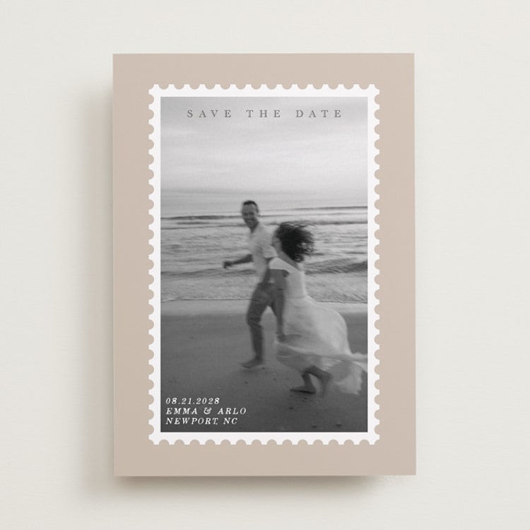 "Stamp" - Save the Dates in Taupe by Studio Suku - Front
