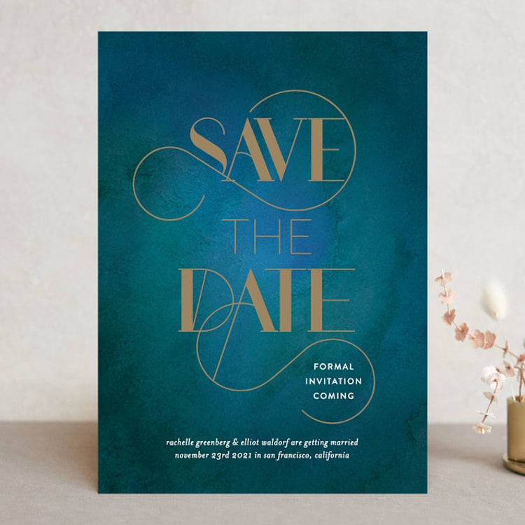 "Gilded Elegance" - Save the Dates in Peacock by Simona Camp - Front