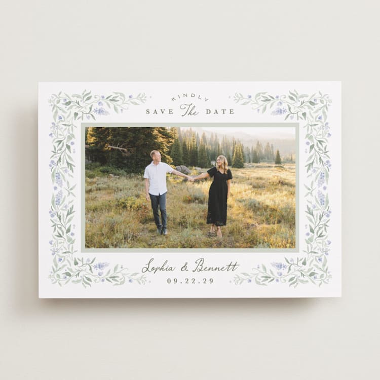 "Delicate Vines" - Save the Dates in Periwinkle by Kristen Smith - Front