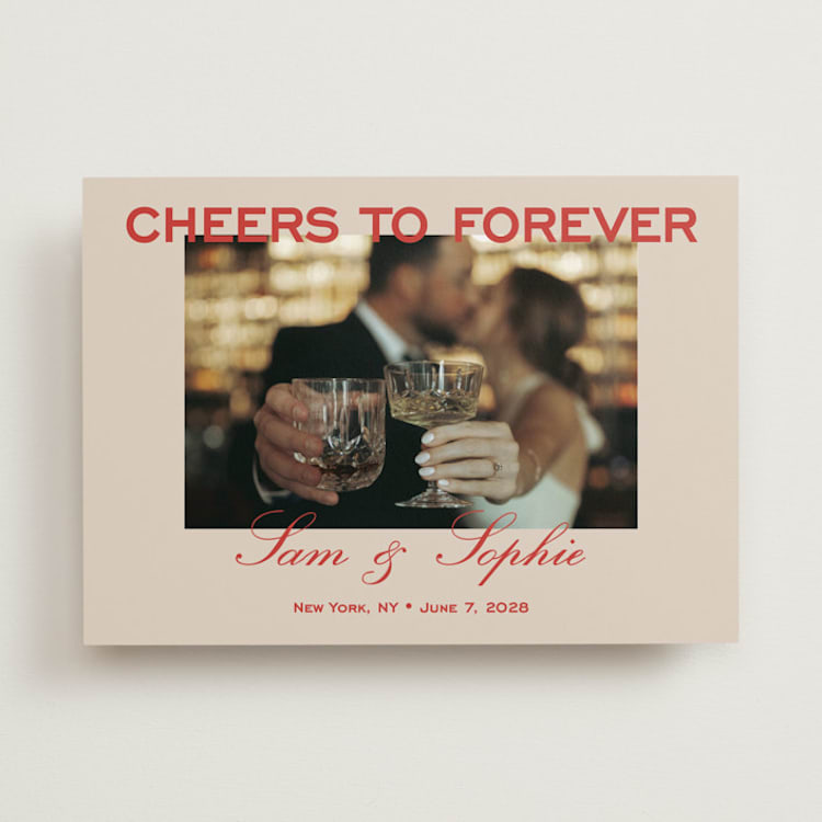 "Bold Cheers" - Save the Dates in Tomato by Sydney Kay - Front