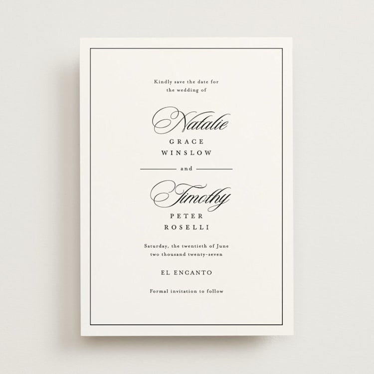 "Sincerity" - Save the Dates in Noir by Kimberly FitzSimons - Front