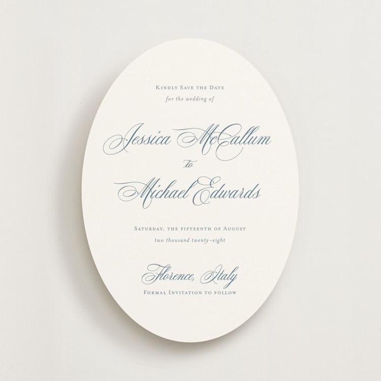 "Empire" - Save the Dates in Dusty Blue by Jennifer Postorino - Front
