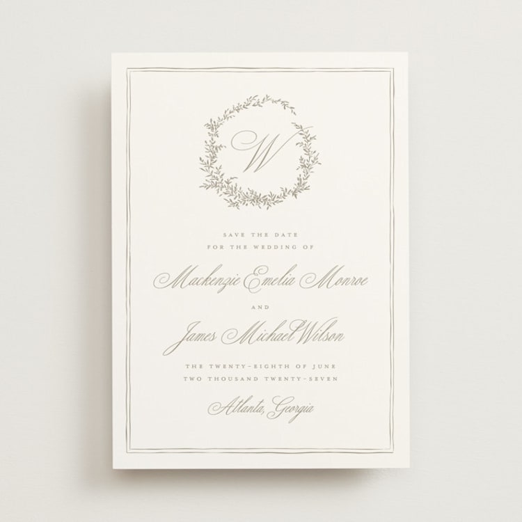 "Romantic Wreath" - Save the Dates in Chantilly by Wildfield Paper Co - Front
