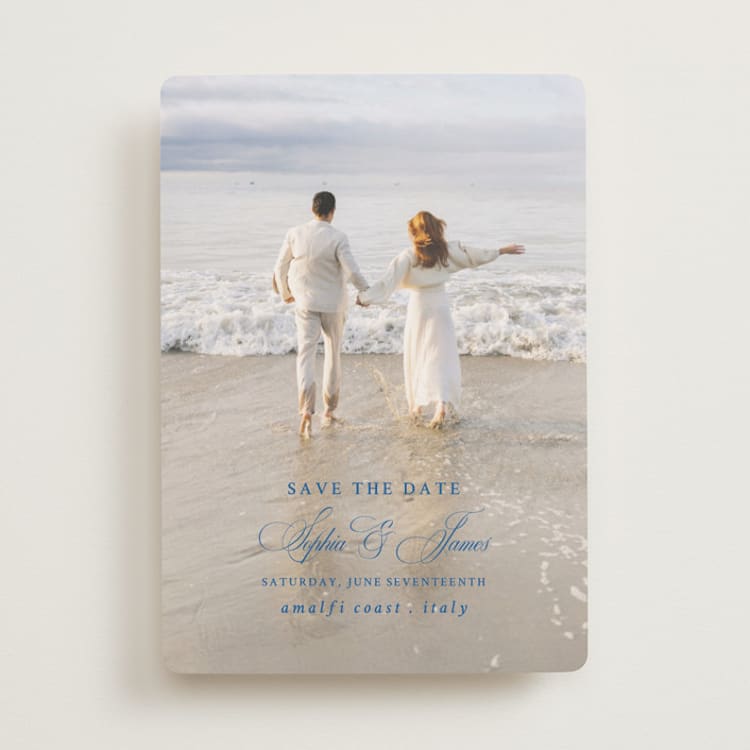 "Amalfi Blue" - Save the Dates in Blue Mist by Design Lotus - Front