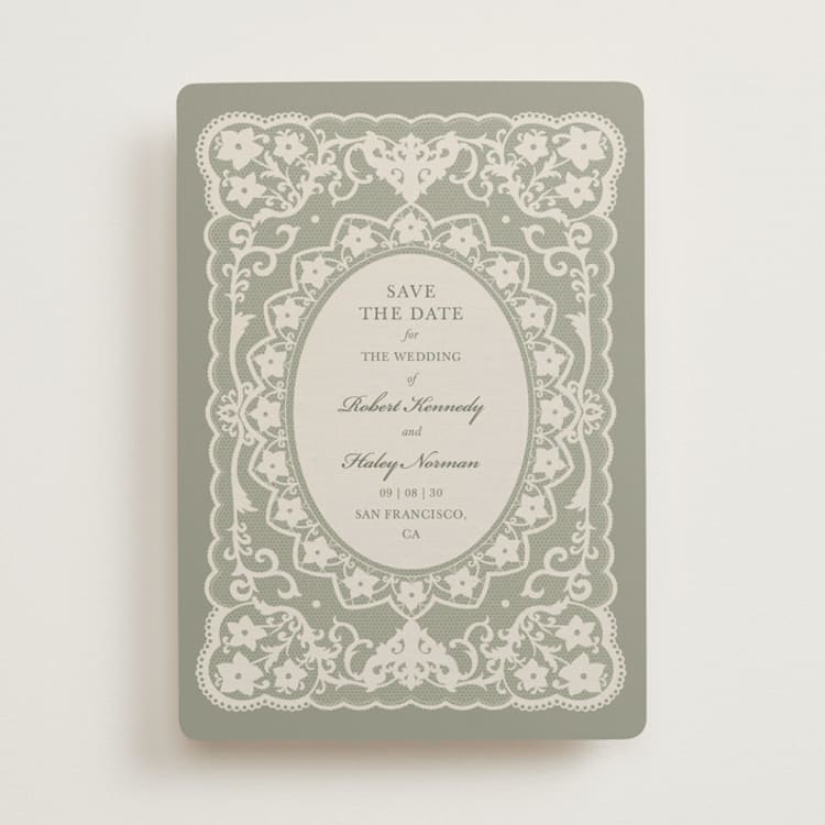 "Written in Romance" - Save the Dates in Sage by Zove Ahhh - Front