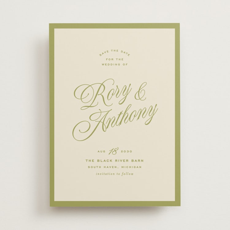 "rory" - Save the Dates in Olive by Ellen Schlegelmilch - Front
