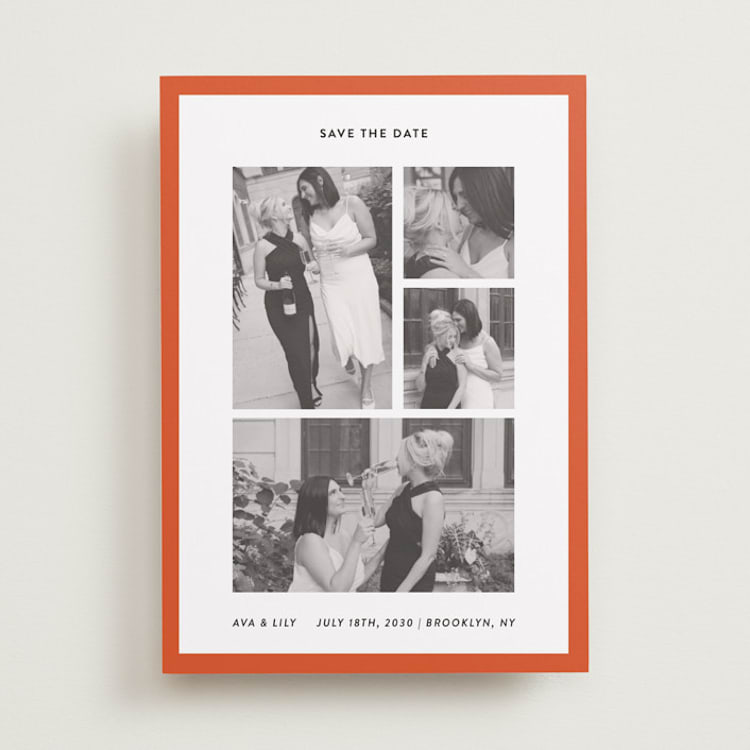 "Classic Collage" - Save the Dates in Crimson by Wendy Chung - Front