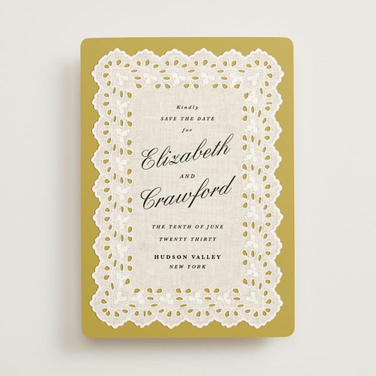 "Eyelet" - Save the Dates in Citrine by Olivia Kanaley Inman - Front