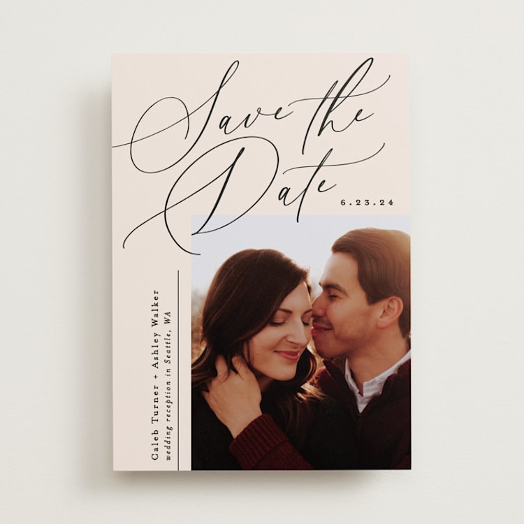 "Scripted Classic" - Save the Dates in Champagne by Alethea and Ruth - Front