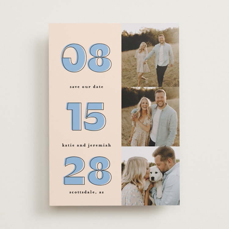"Outlined Date" - Save the Dates in Dusty Blue by Leah Ragain - Front