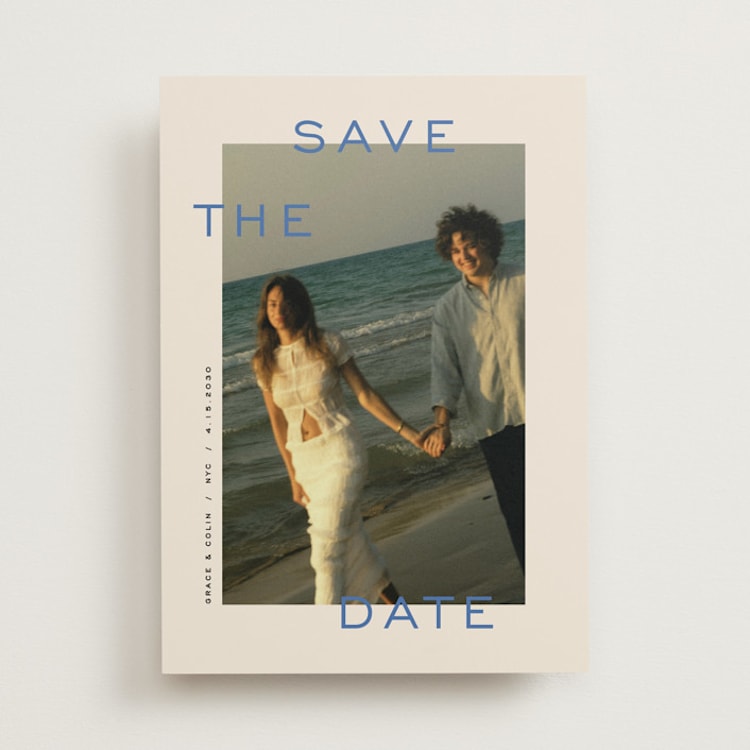 "Simply Peaceful" - Save the Dates in Periwinkle by Ekko Studio - Front