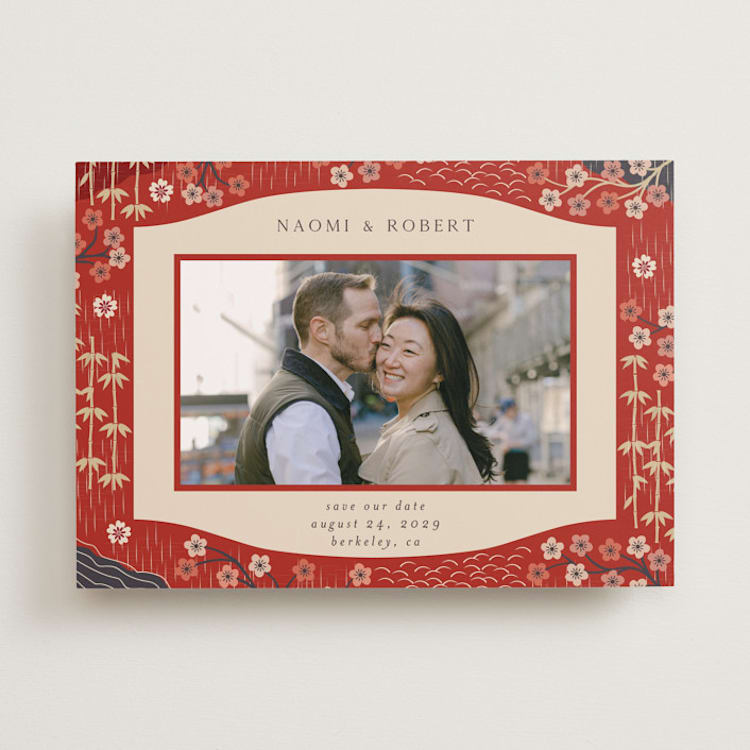 "Japanese Textile" - Save the Dates in Rose by Jennifer Holbrook - Front