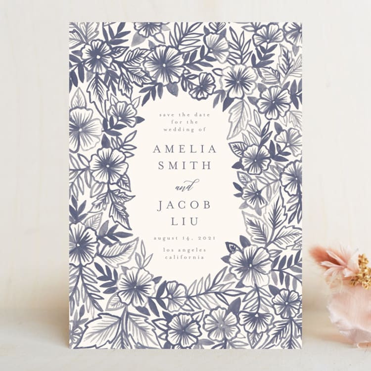 "Watercolor Floral Frame" - Save the Dates in Lavender by Katharine Watson - Front