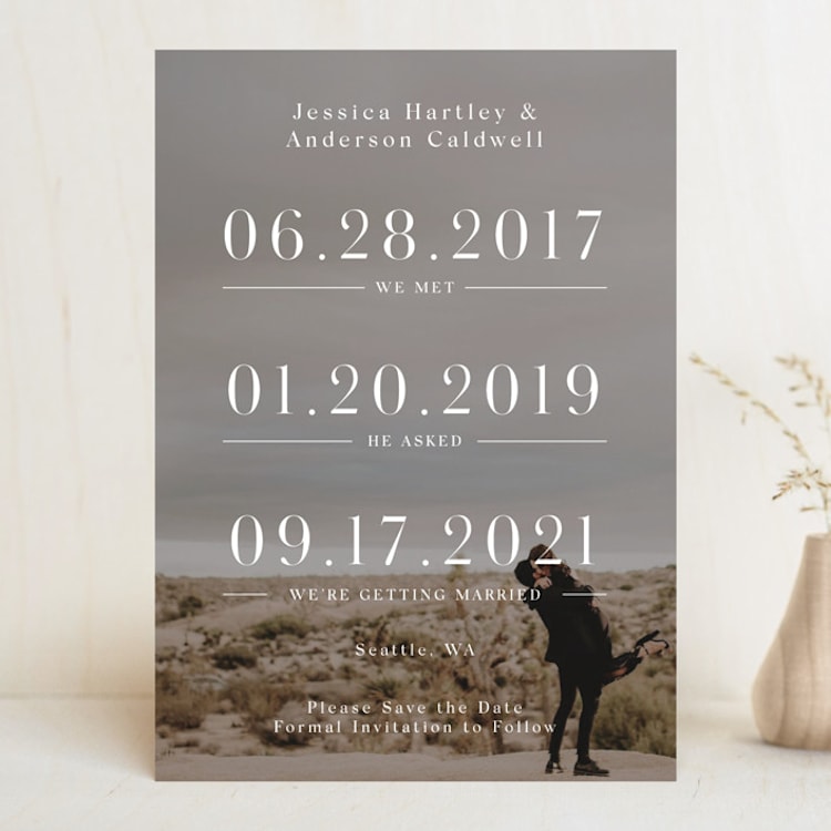 "Timing" - Save the Dates in Ivory by Megan Cash - Front