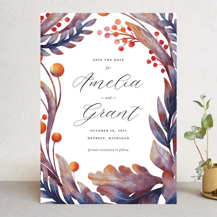 "Autumn Canopy" - Save the Dates in Berry by Snow and Ivy - Front