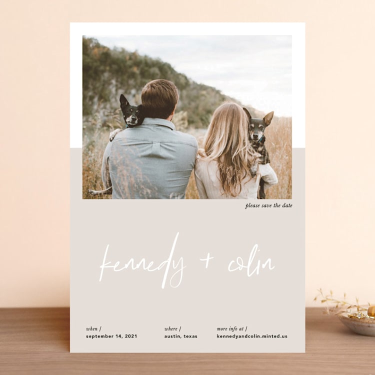 "colorblock script" - Save the Dates in Latte by carla san roman - Front