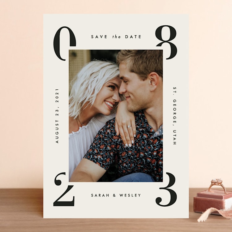 "Cornered" - Save the Dates in Dove by Amy Kross - Front