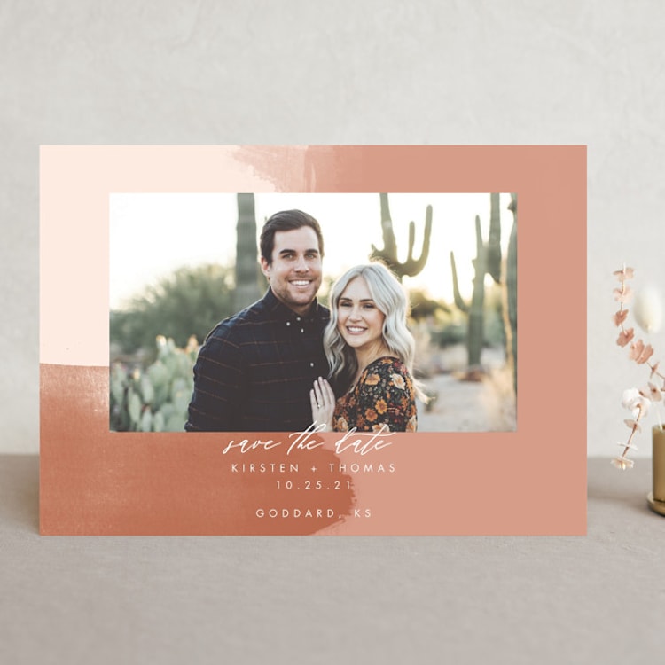 "Minimalist Abstract Sunset" - Save the Dates in Terracotta by Stephanie Given - Front
