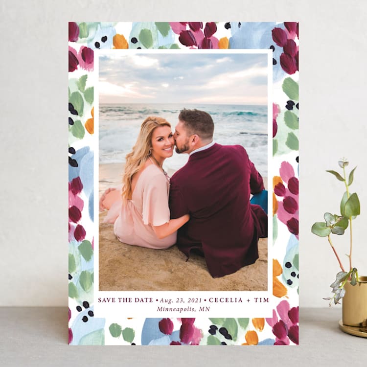"Garden Frame" - Save the Dates in Berry by Holly Whitcomb - Front