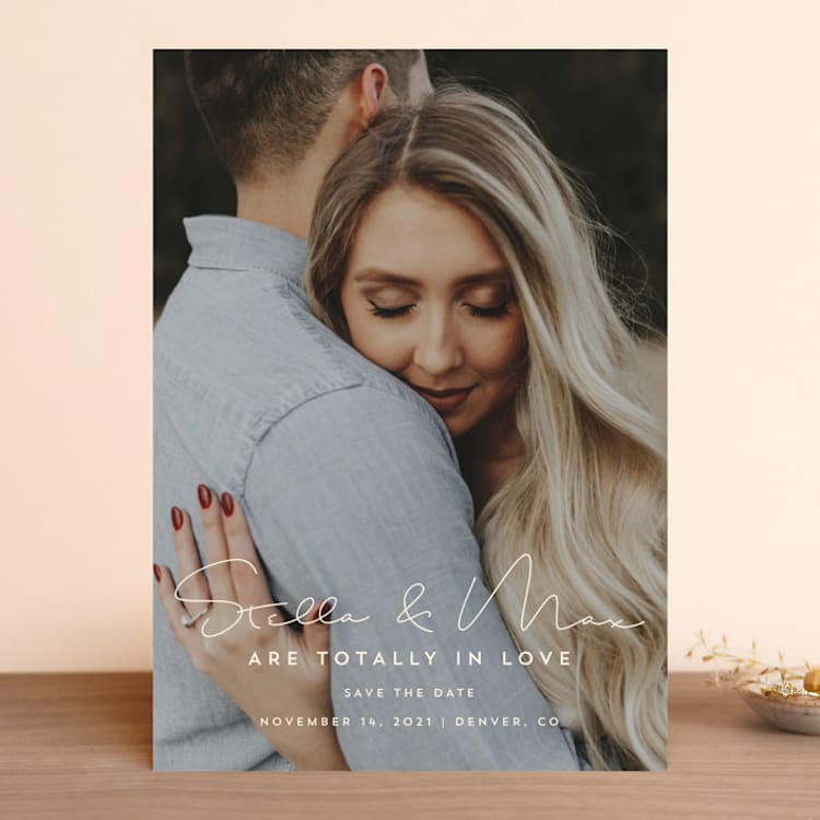 "totally in love" - Save the Dates in Buttermint by Lori James - Front