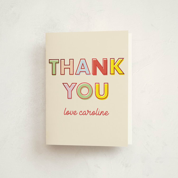 "Bold Type" - Foil-Pressed Sweet Sixteen Party Thank You Cards in Cranberry by Baumbirdy - Front