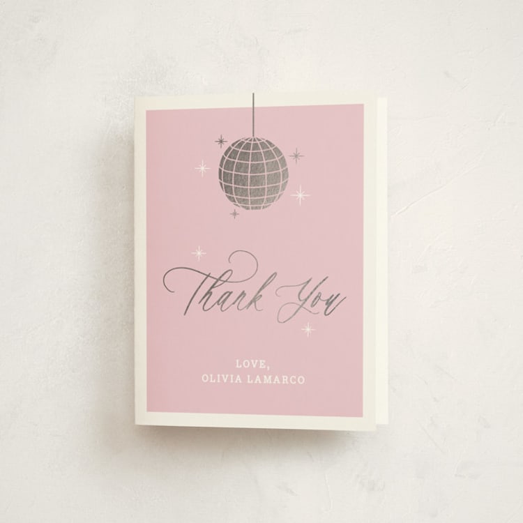 "Discotheque" - Foil-Pressed Sweet Sixteen Party Thank You Cards in Blush by Yolanda Mariak Chendak - Front