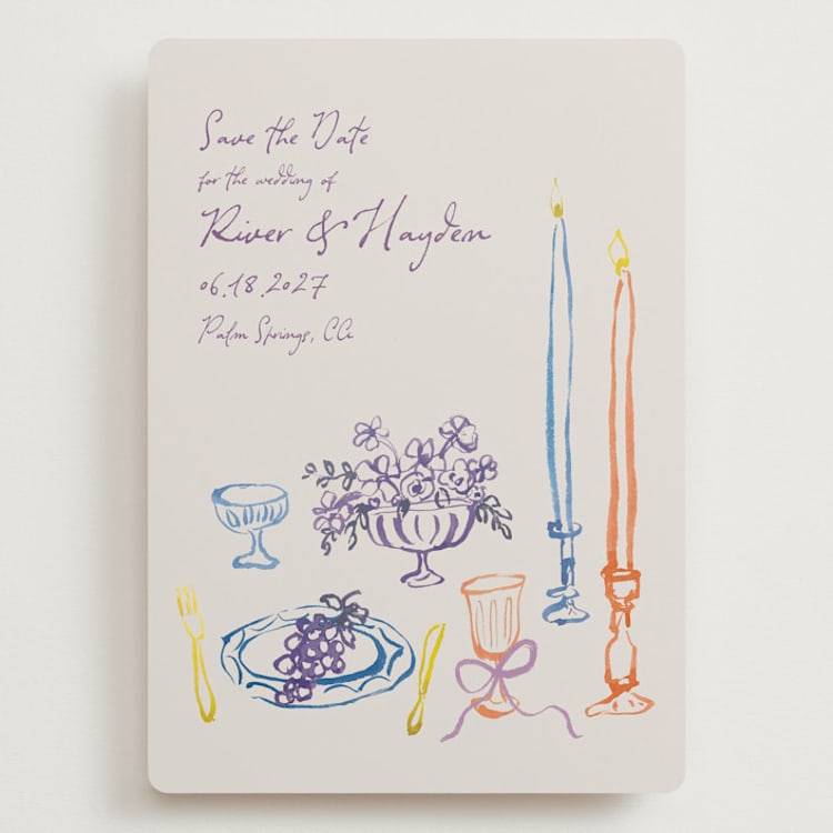"tablescape drawing" - Save the Dates in Hydrangea by Cass Loh - Front