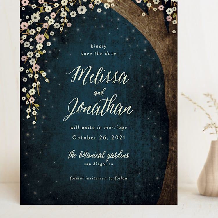 "Outside" - Save the Dates in Navy by Rebecca Bowen - Front