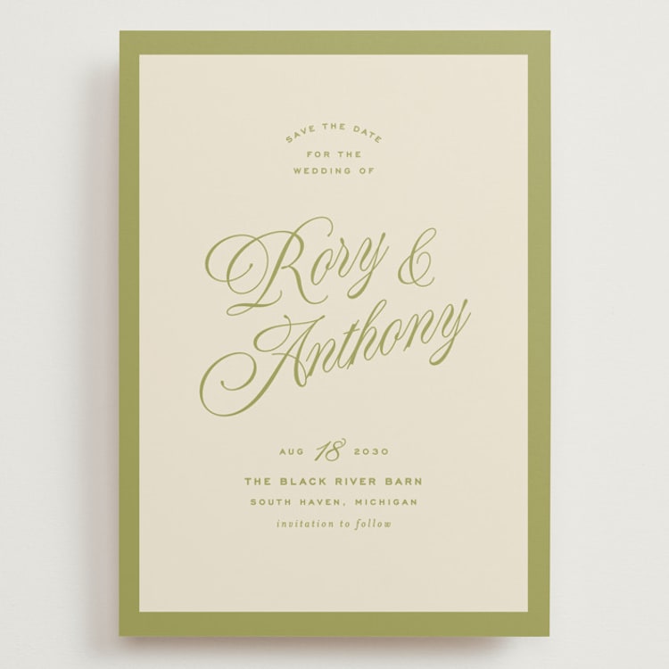 "rory" - Save the Dates in Olive by Ellen Schlegelmilch - Front