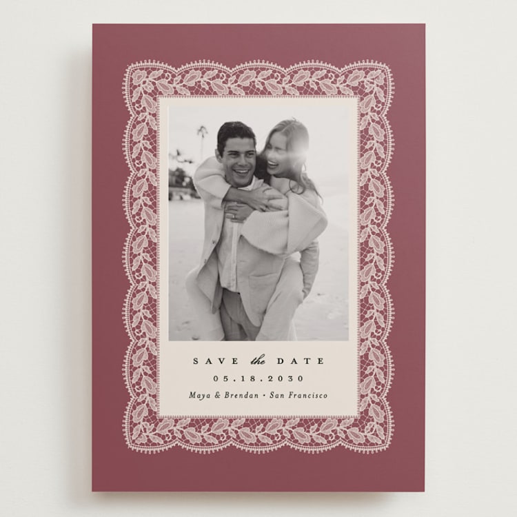 "Chantilly" - Save the Dates in Mauve by Erica Krystek - Front