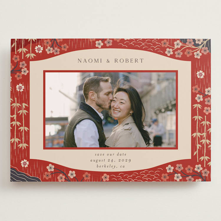 "Japanese Textile" - Save the Dates in Rose by Jennifer Holbrook - Front