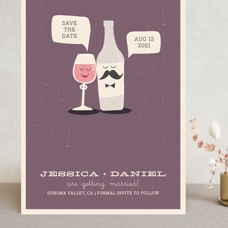 "Little Wine Charmers" - Save the Dates in Plum by Nam Bourassa - Front