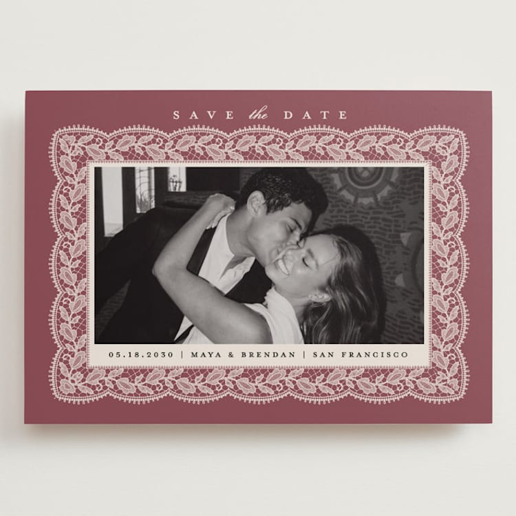 "Chantilly" - Save the Dates in Mauve by Erica Krystek - Front