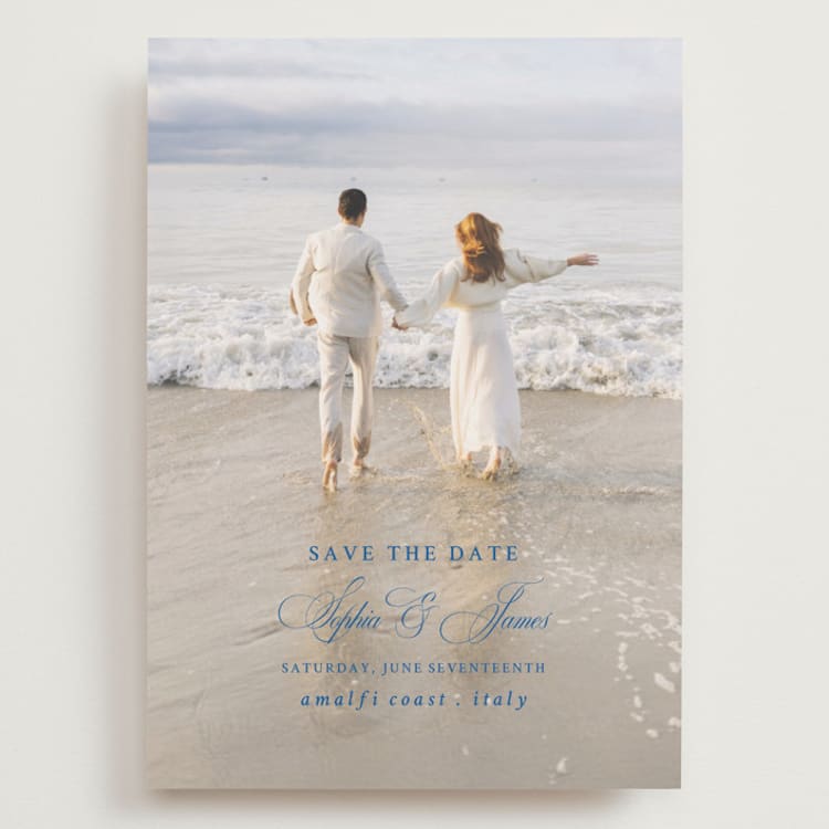"Amalfi Blue" - Save the Dates in Blue Mist by Design Lotus - Front