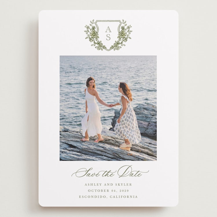 "watercolor flowers crest" - Save the Dates in Moss by Cass Loh - Front