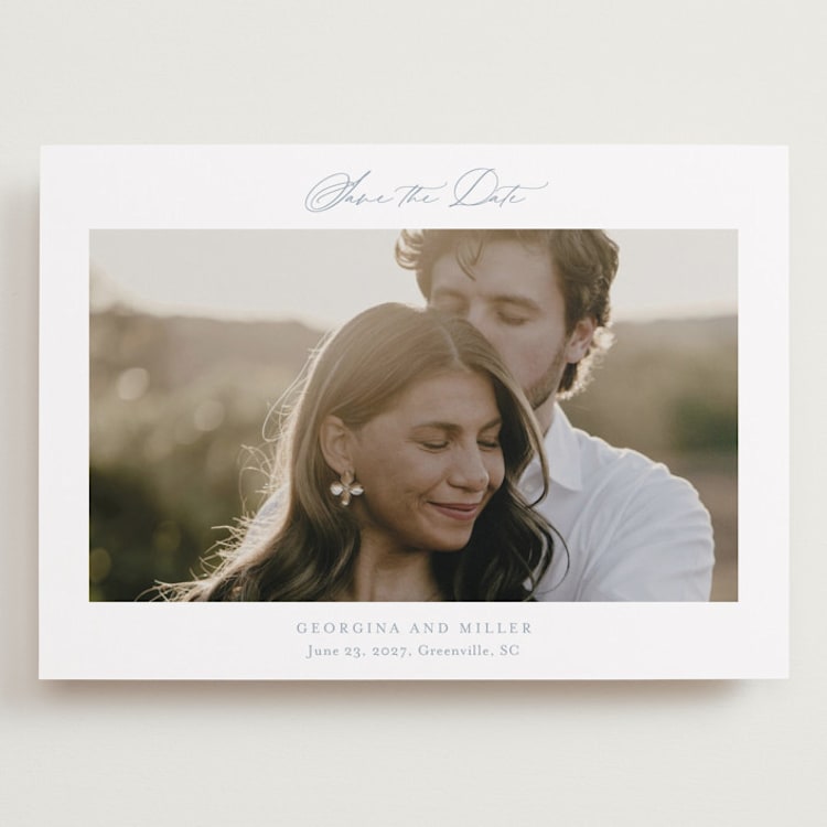 "Modern Air" - Save the Dates in Dusty Blue by Stacey Meacham - Front