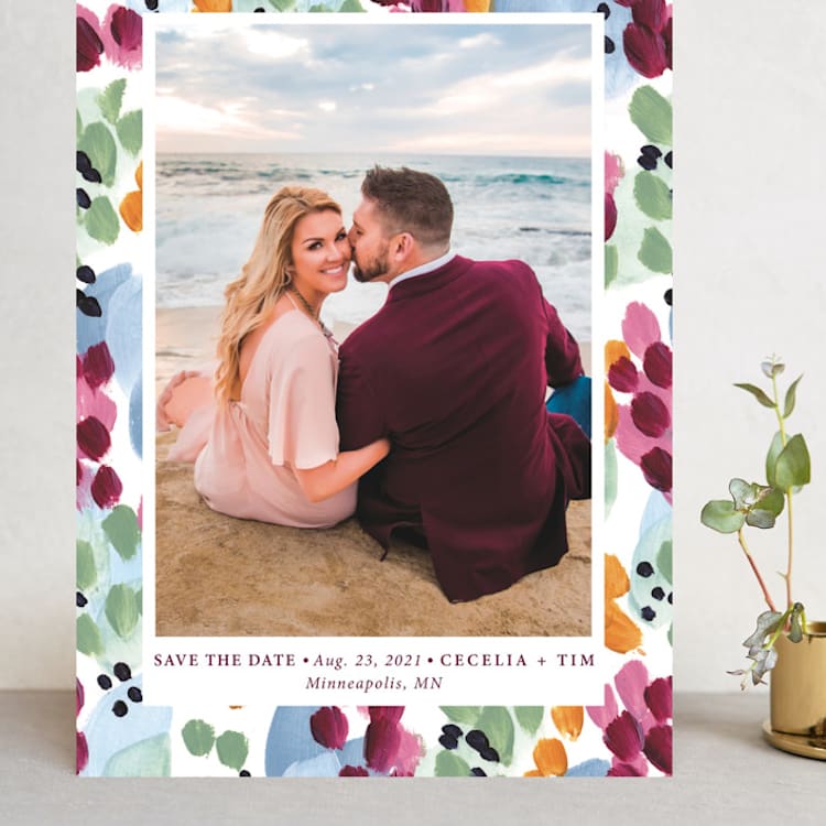 "Garden Frame" - Save the Dates in Berry by Holly Whitcomb - Front