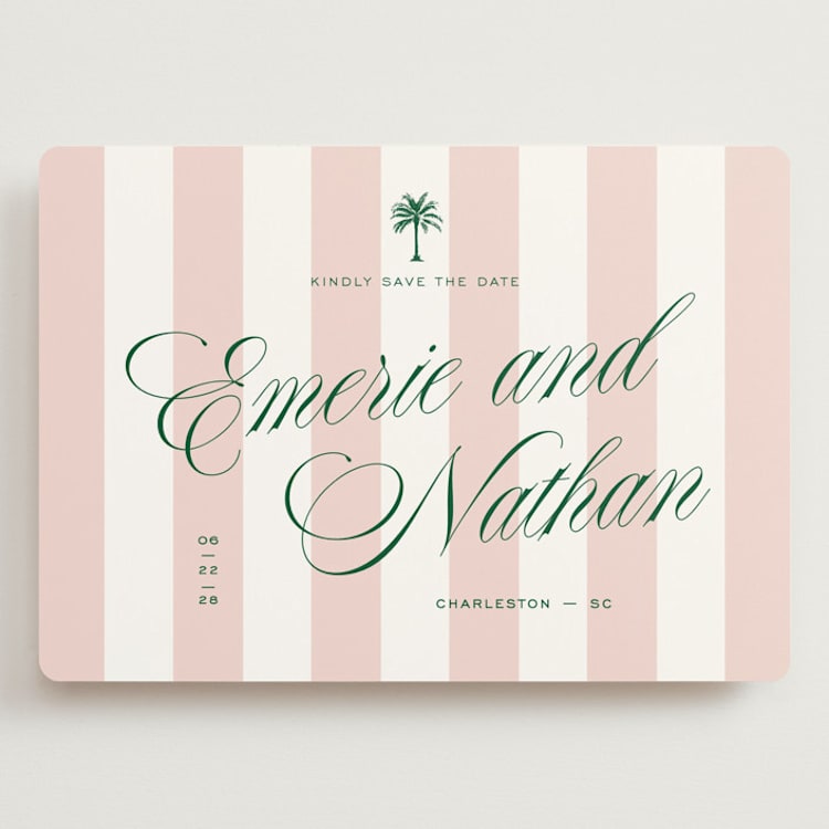 "Palm Stripes" - Save the Dates in Taffy by Susan Zinader - Front