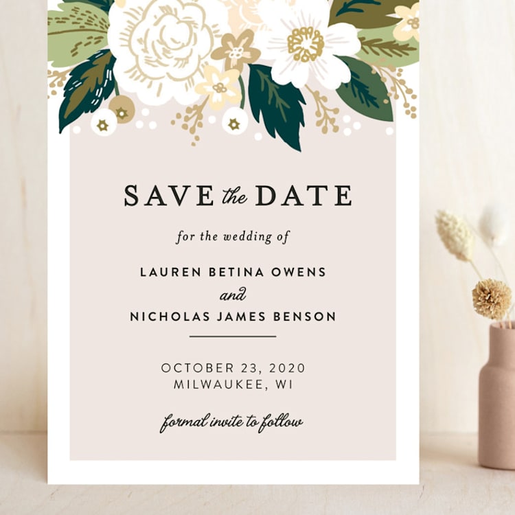"Classic Floral" - Save the Dates in Cream by Alethea and Ruth - Front