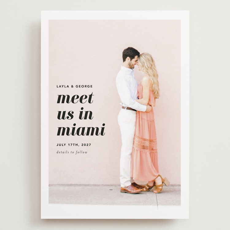 "Meet Us In Miami" - Save the Dates in Blush by Laura Hamm - Front