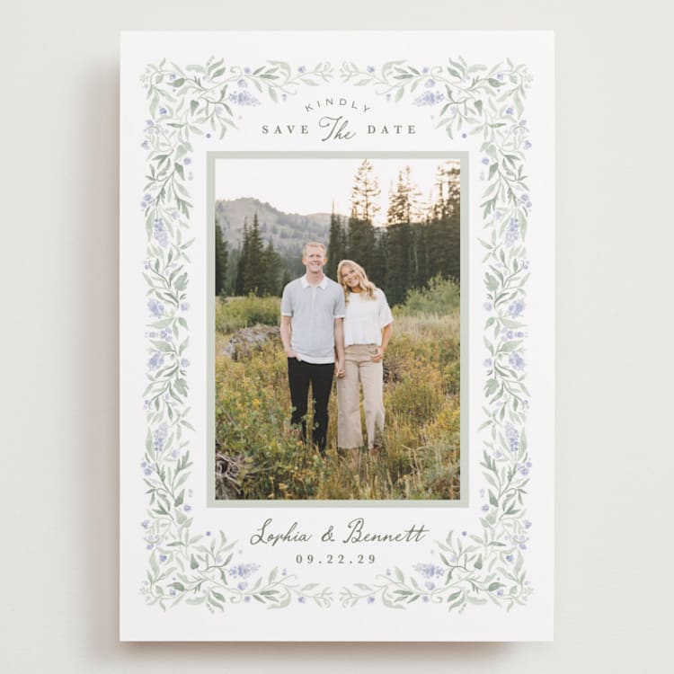 "Delicate Vines" - Save the Dates in Periwinkle by Kristen Smith - Front