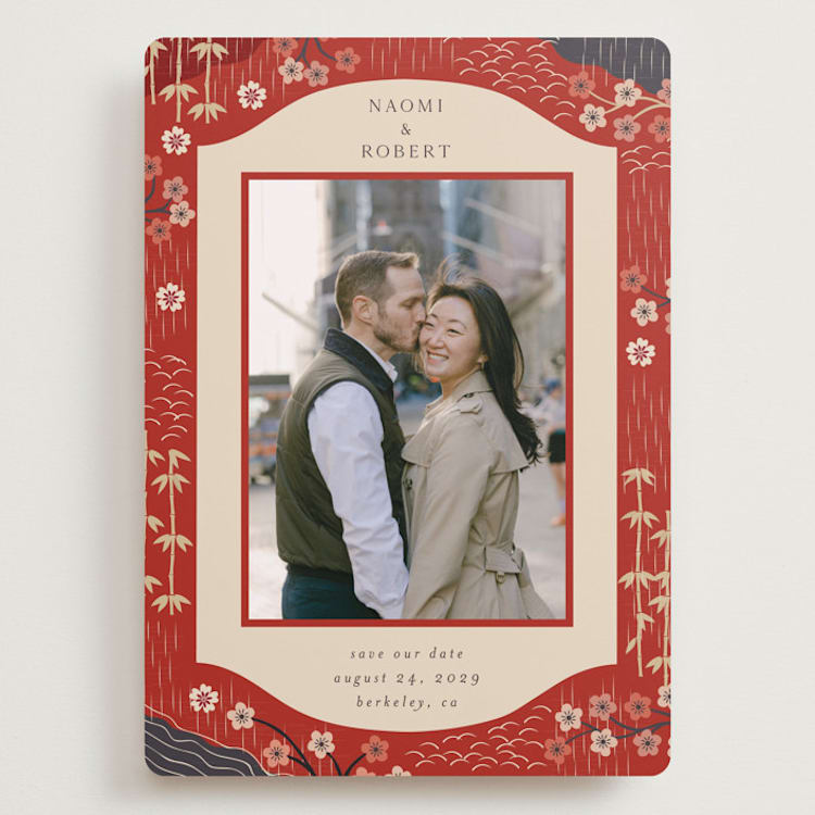 "Japanese Textile" - Save the Dates in Rose by Jennifer Holbrook - Front