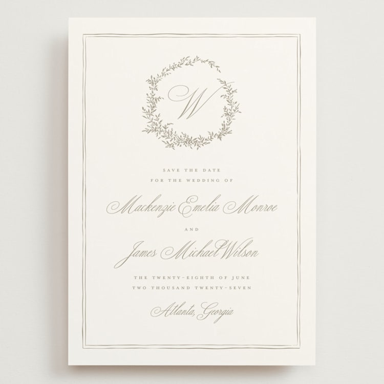 "Romantic Wreath" - Save the Dates in Chantilly by Wildfield Paper Co - Front